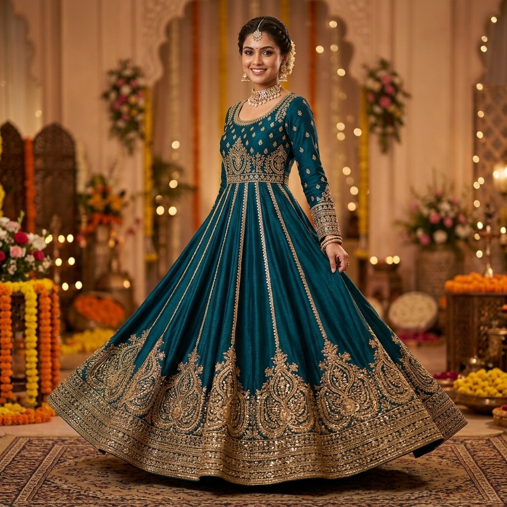 Teal Green Zari Mirror Work Kurta